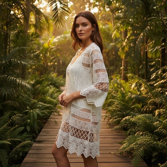 NEW Rafaella White Embroidered Lace Swim Cover-Up Cardigan Size Small - Picture 1 of 9